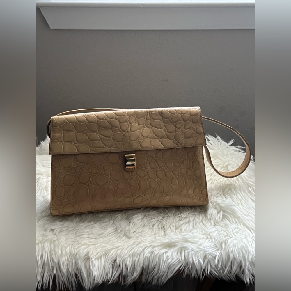 Furla croc-embossed Elegant Tan Leather Shoulder Bag - Picture 2 of 11